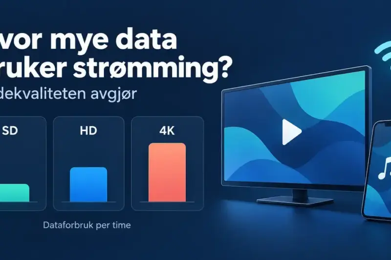 Illustrasjon av en skjerm og en mobil med stolper som viser at dataforbruket ved strømming øker fra SD til HD og 4K.